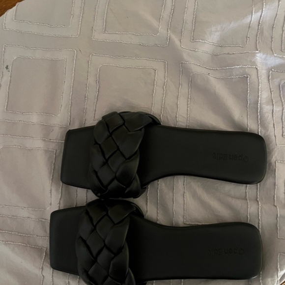 Open Edit Lucca Square Toe Black Sandals Sz 7M - Picture 7 of 8